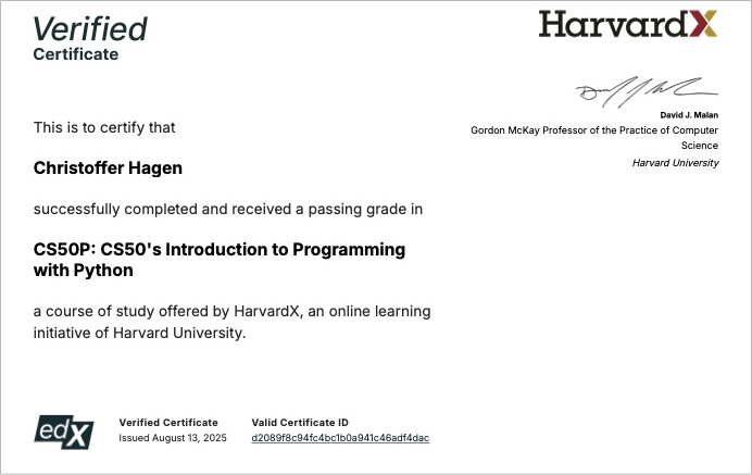 CS50P Certificate